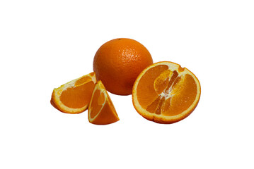 A juicy orange in a cut. Citrus on white transparent background.