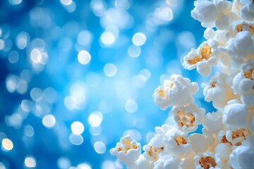 A bucket of fluffy popcorn with buttery highlights, ready for a cozy film night or entertainment design concept, great for creative advertising, book illustration style
