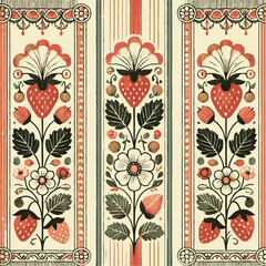 Modern vector illustration of a seamless floral and strawberry pattern, easily editable. © TrustMaker Design