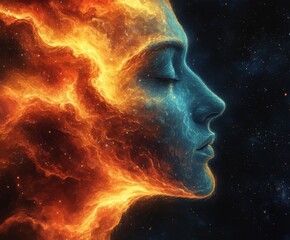 Cosmic Nebula with Stars and Galaxy in Space