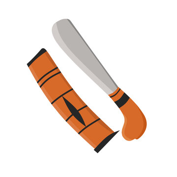 An illustration of a traditional golok with an orange sheath, an iconic Indonesian weapon commonly used in farming and self-defense