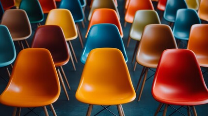 Single distinctive chair in a crowd, business hiring collage, vibrant colors, sleek and professional 