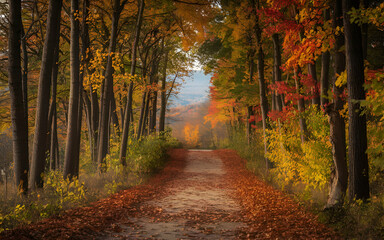 Naklejka premium road in autumn forest