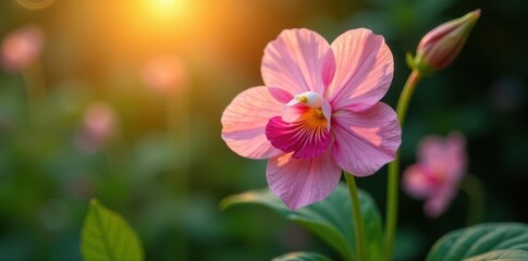An Asystasia gangetica flower opens its petals to greet the morning light,, blooms