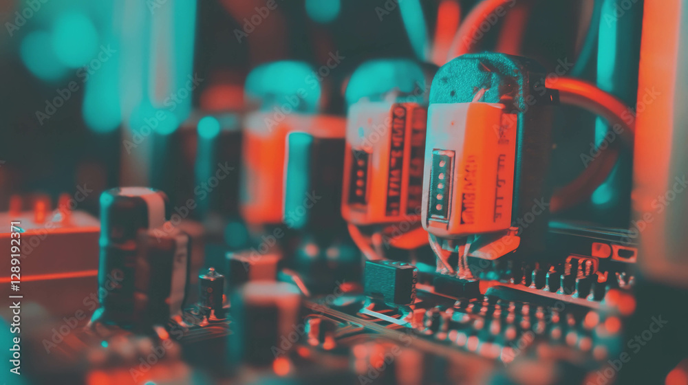 Poster Macro view of circuit board texture highlighting electronic components