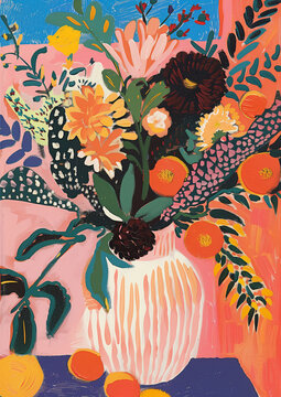 Flowers still life oil painting illustration	