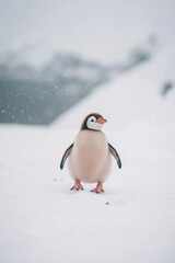 Obraz premium Cute Penguin in Snow Close-Up Portrait 