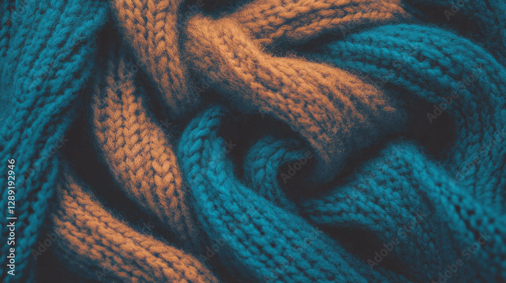 Aufkleber closeup texture of woven knitted fabric with warm and cool tones for textile design