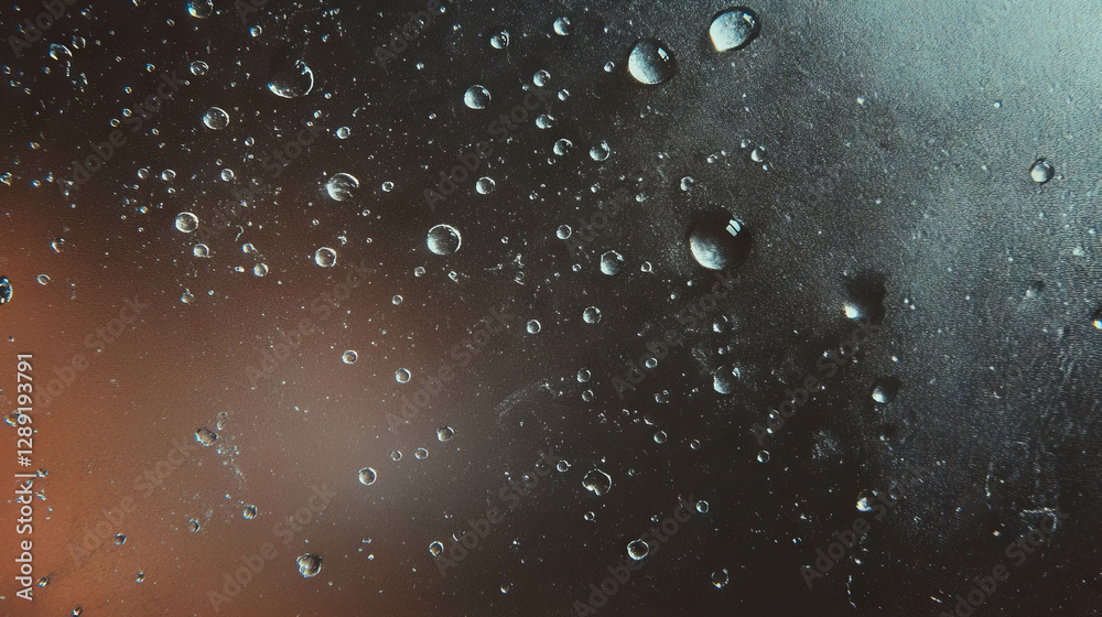 Poster Macro view of dew drops on a spider web against dark background