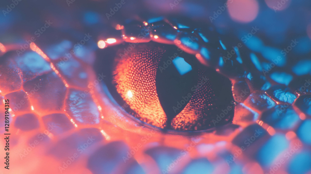 Poster Vibrant macro close-up of textured insect eye with hexagonal patterns
