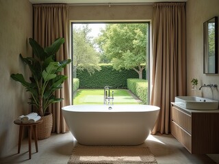 Fototapeta premium Bathroom Design: Contemporary Bathtubs, Showers, and Elegant Furniture for a Stylish Home or Hotel