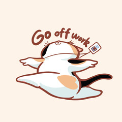 Joyful harlequin cartoon cat is leaping through the air with its limbs stretched out in a carefree manner. 
