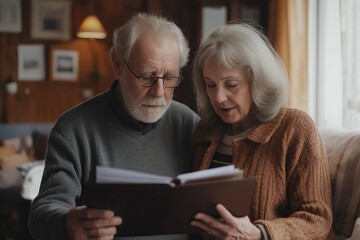 Senior man and his wife going through their finances at home