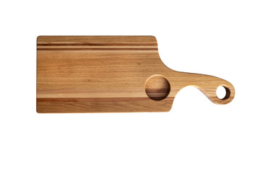 Cutting board isolated on white background. A board for serving cheeses and cold cuts. A board for cutting bread.