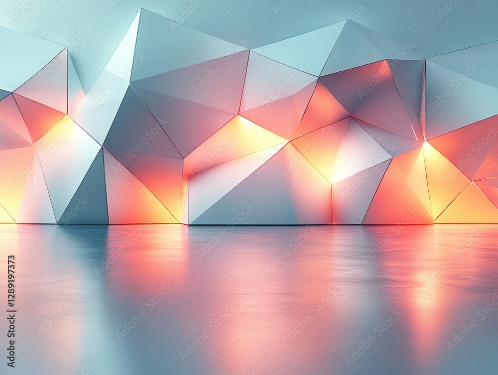 Poster geometric abstract art with colorful reflections and shadows