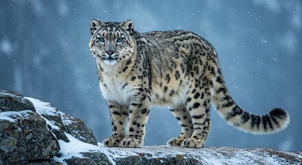 Fototapeta premium Snow Leopard in Himalayas – Rare Mountain Predator