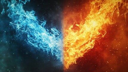 Fototapeta premium Dynamic Duel: Fiery Flame Background Featuring Iconic Lettering and Symbolic Competition Elements