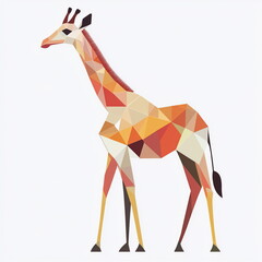 A modern giraffe polygon style animal illustration, using a series of interlocking shapes and subtle shading to convey the strength and elegance of the creature in an abstract form.







