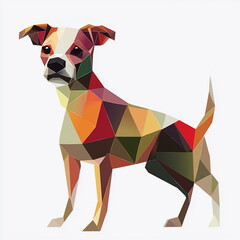 Obraz premium Dog depicted in polygon style, with distinct geometric edges and soft hues that bring out its movement and character in a contemporary, stylized design.