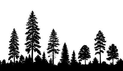 Obraz premium Seamless forest tree line silhouette pattern vector illustration