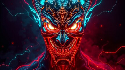 abstract art tecnology background evil face concept.