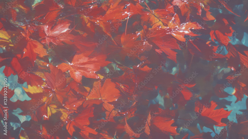 Aufkleber warm autumn maple leaves texture with reddish tint and soft light