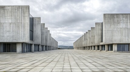 Modern Concrete Architecture with Dramatic Sky Overcast