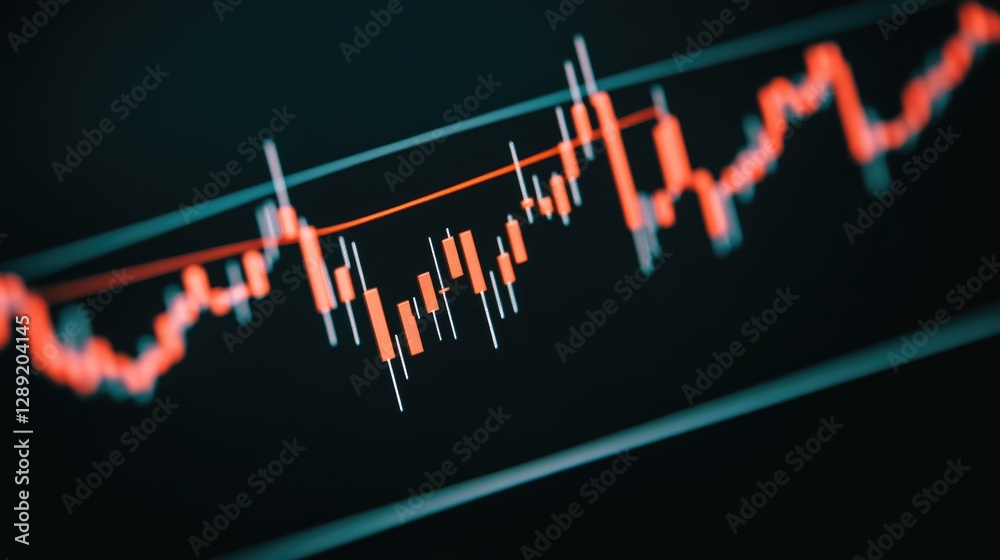 Poster a close-up of a stock chart with candlestick patterns, showing a significant upward trend. the chart