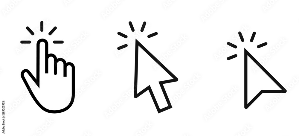 Fototapete Computer mouse click cursor. Load symbol. Pointer cursor and loading icon. Cursors icons click set. Clicking cursor, pointing hand clicks icons.