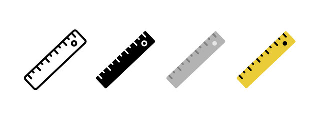 School ruler icon. Measurement and precision tool symbol. Straightedge and drafting instrument vector illustration. Office and stationery supply pictogram. Geometry and length scale concept.