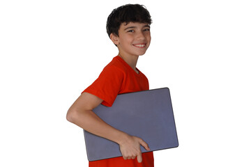 png, transparent background, isolated technology, education and adolescence. preteen carrying a...