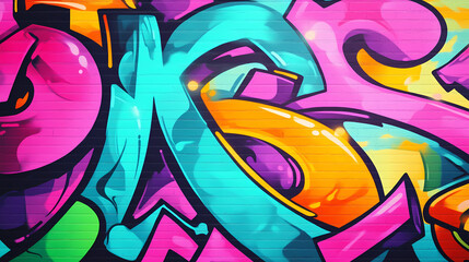 Naklejka premium Bright graffiti wall textured background wallpaper design. vivid neon color palette. urban street art print. Vibrant Street Graffiti Wall. Illustration