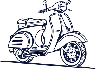 Retro Scooter Vector Art on Plain White Background