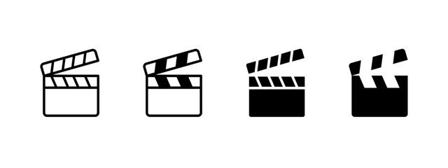 Clapperboard icon. Movie production symbol. Film industry vector illustration. Cinematic tool pictogram. Filmmaking and media recording concept.