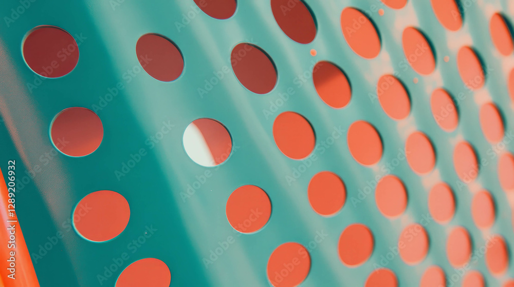 Poster Abstract geometric pattern with offset circular holes on vibrant plastic surface