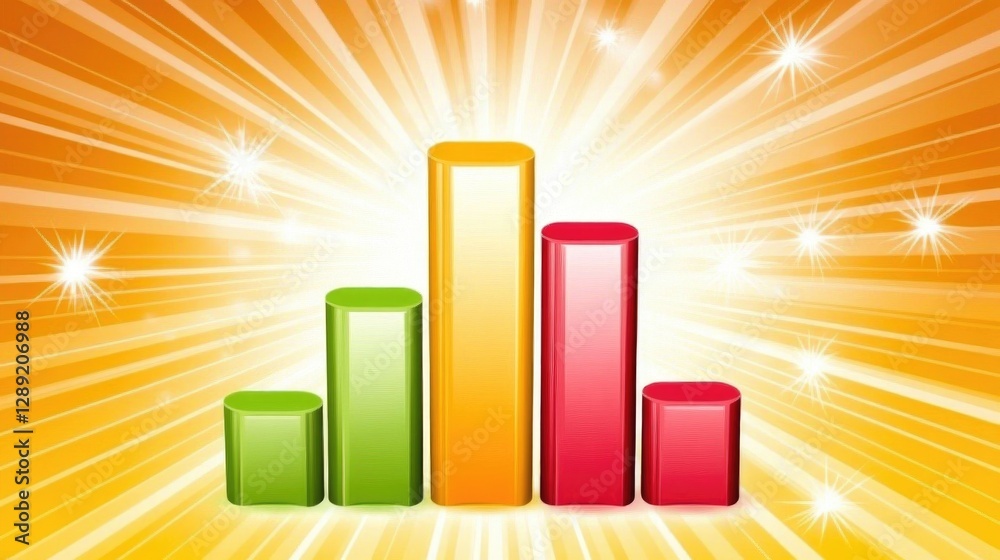 Poster a colorful d bar chart with bars extending from a transparent base, illustrating an increase in prof