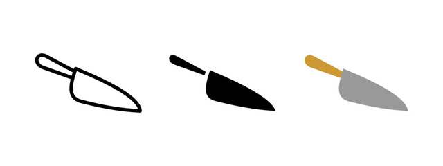 Scoop icon. Kitchen utensil symbol. Cooking and serving vector illustration. Handy masonry tool pictogram. Dish preparation and portioning concept. Construction trowel sign. Plastering spatula concept