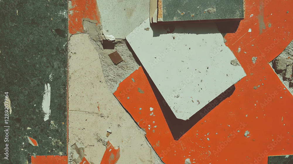 Aufkleber Abstract composition of osb texture and concrete with vibrant geometric elements for artistic design