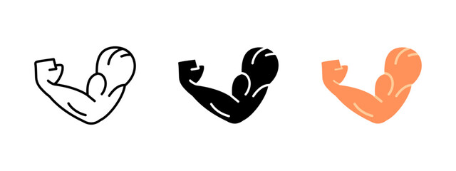 Strong arm biceps icon. Flexed muscular arm symbol. Fitness and bodybuilding vector illustration. Gym workout and strength training pictogram. Power and motivation concept for sports and exercise.