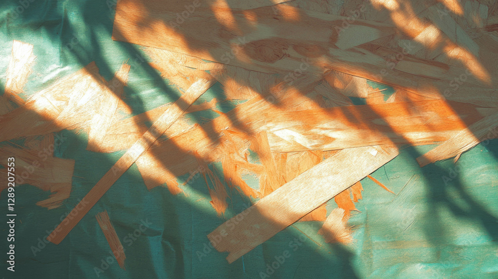 Aufkleber Bright directional light on osb texture creating abstract patterns for design and art