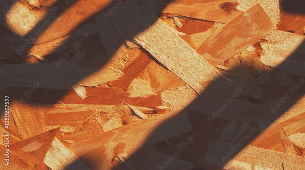 Poster Close-up of osb surface with dramatic light and shadow patterns for design and texture inspiration