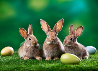 Fototapeta premium lapin et oeufs de pâques dans une pelouse