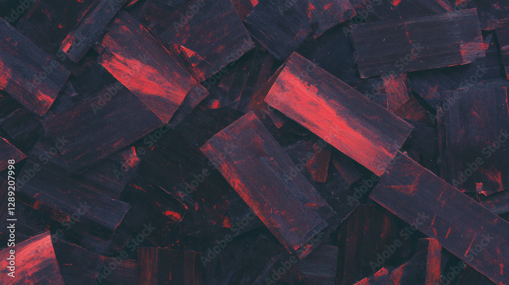 Poster Abstract texture of osb board with cross directional strands in dark and red tones for creative design