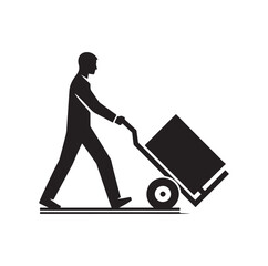 man pushing a handtruck silhouette vector illustration