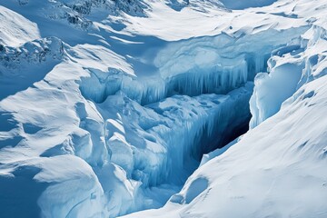 Expansive Crevasse on Aletsch Glacier: A Study of Ice and Blue Landscapes in Winter's Chill