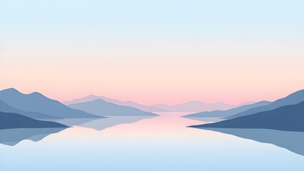 Fototapeta premium Lake and mountain scenery under pink sky