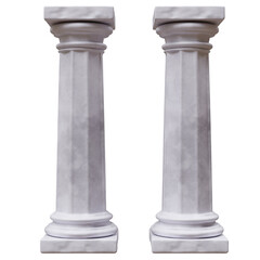 Two marble pillars columns ancient Greek isolated on white, transparent
