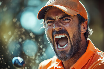 A golfer throwing a club in frustration, humorous and relatable, sports theme