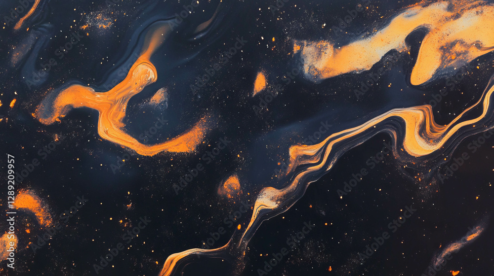 Aufkleber Abstract resin texture with swirled black and orange patterns for creative background design
