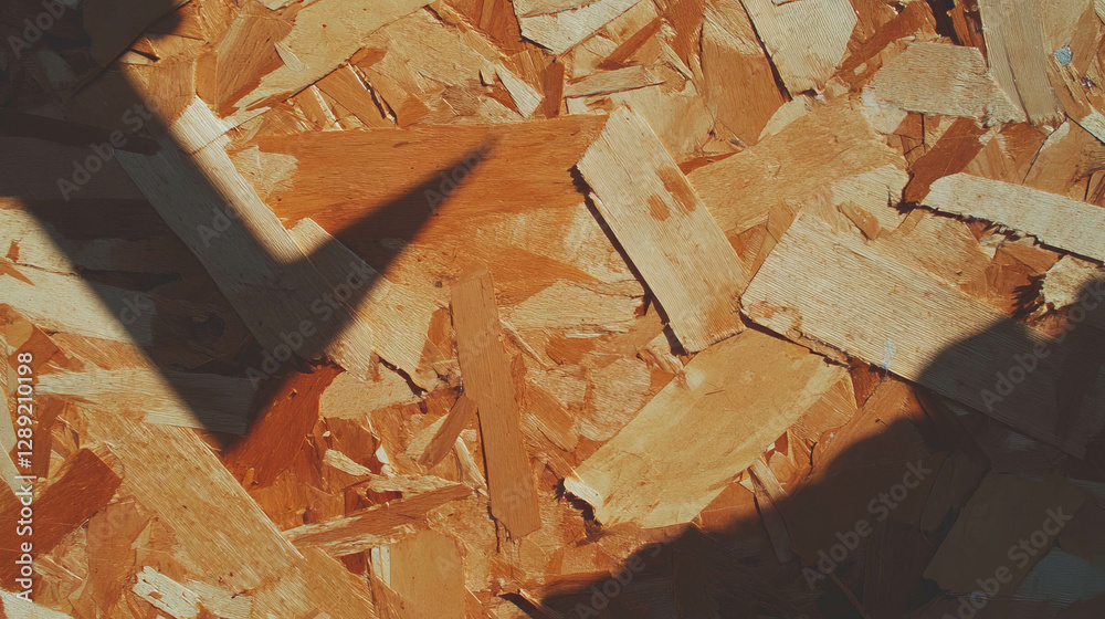 Poster Textured surface of osb wood with uneven strands and varied shades for design and architecture